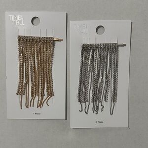 Time and Tru Rhinestone Fringe Hair Pins in Gold and Silver